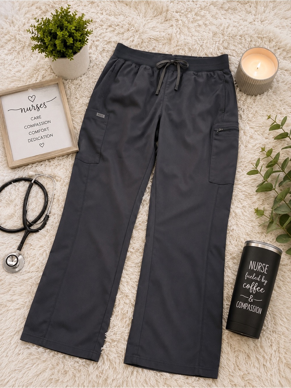 Landau Women's Charcoal Drawstring Scrub Pants